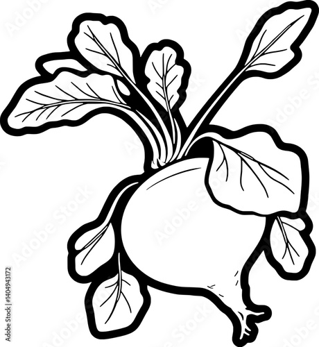 Fresh White Turnip With Vibrant Green Leaves Illustration