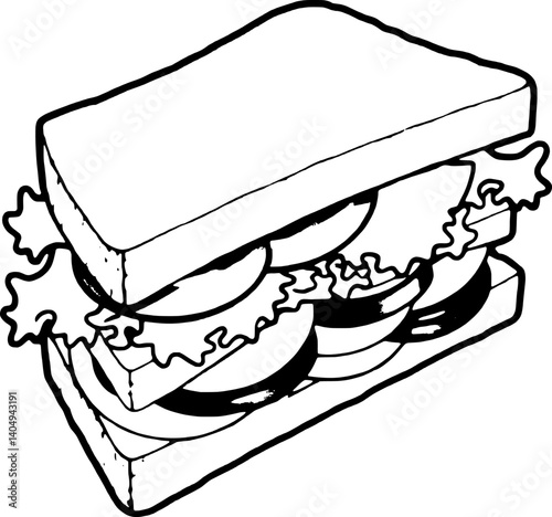 Delicious Three-Layered Sandwich with Toasted Bread Tomatoes and Lettuce
