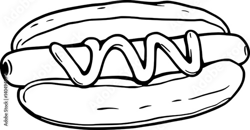 Delicious Hot Dog Illustration A Simple Line Drawing Of A Classic American Hot Dog With Mustard