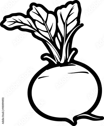 A Vibrant Illustration Of A Single Red Radish With Lush Green Tops