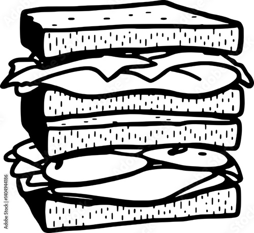 Delicious Tall Club Sandwich Illustration Layers of Bread Meat and Cheese