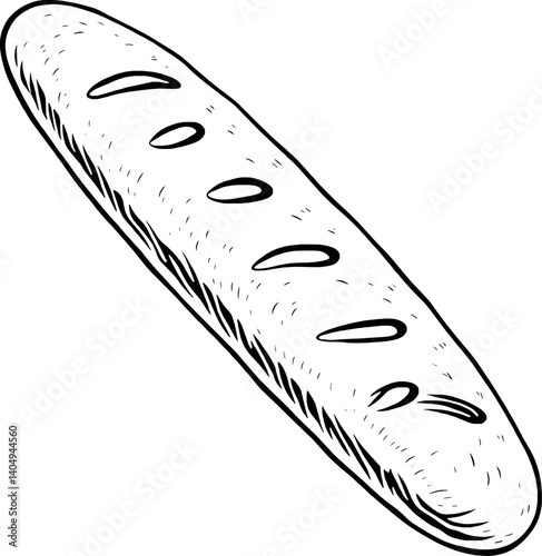 Hand-Drawn Illustration Of A Crusty French Baguette