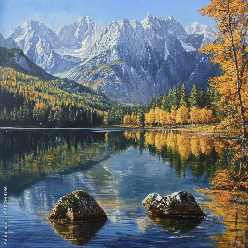 Fusine lakes in peaceful autumn.