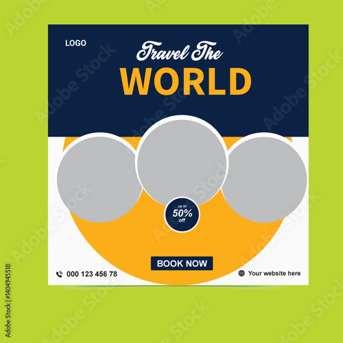 Travel tourism agency social media post poster cover page, header, timeline flyer web banner template design

