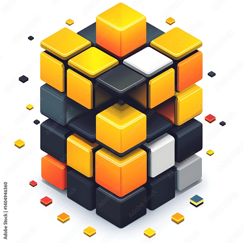 3D block puzzle logo with gradient tones high design 3D block puzzle logo with gradient tones high design