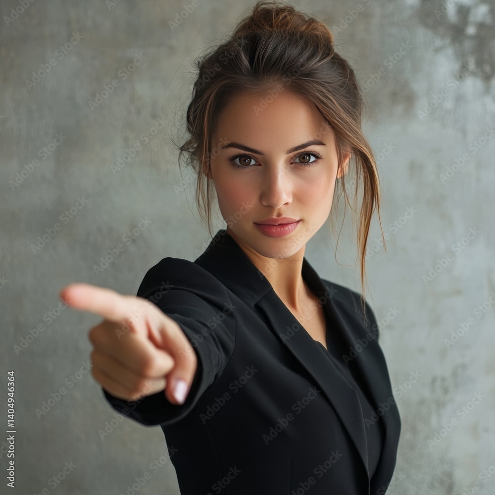 Attractive businesswoman pointing.