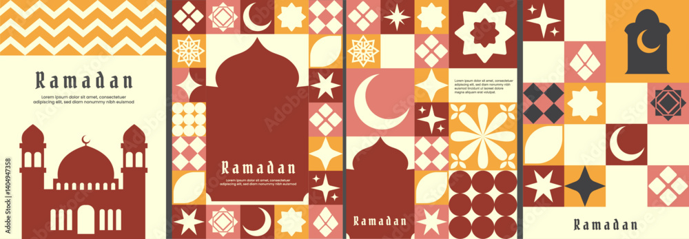 Fototapeta premium Ramadan Illustration Banner with warm tones