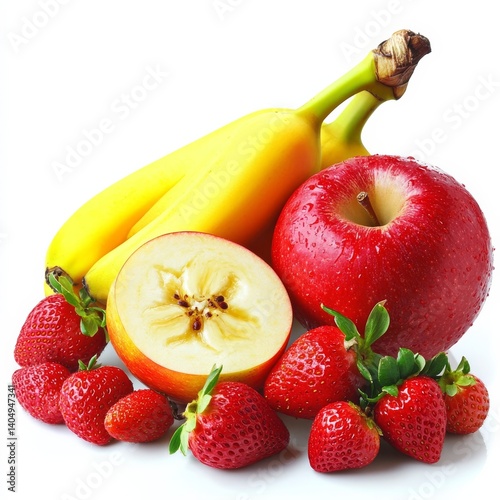 Obraz na płótnie Apples, bananas, strawberries isolated. w salonie