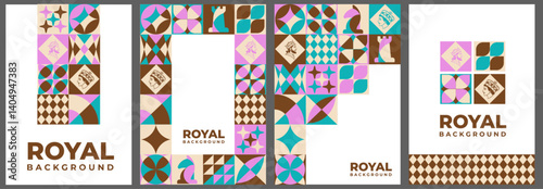 Set of Geometric Pattern Poster with Chess Icons