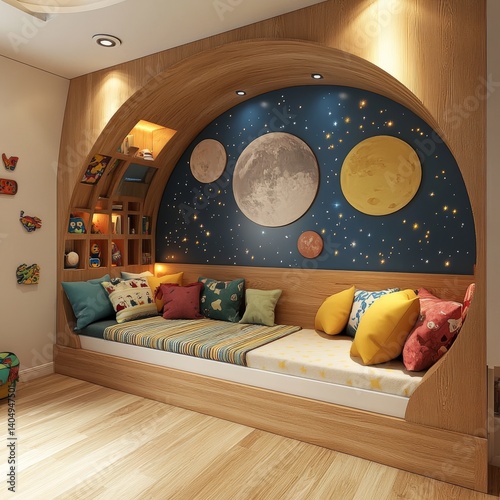 Obraz na płótnie Cosmic kids' room with bed and seating. w salonie