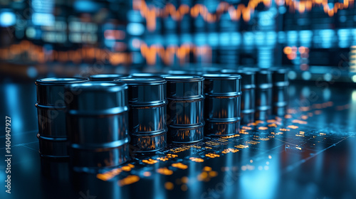 Oil barrels with stock market graph