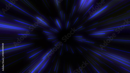 Abstract blue light streaks radiating from a central point on a black background. A dynamic visual that evokes speed, energy, and futuristic motion, ideal for sci-fi or tech-related projects.