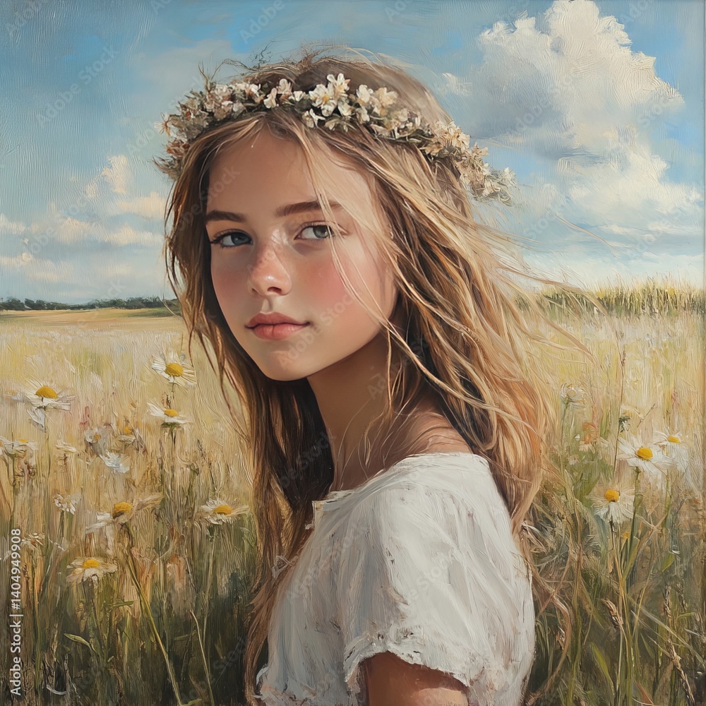 Young girl, field, summer.
