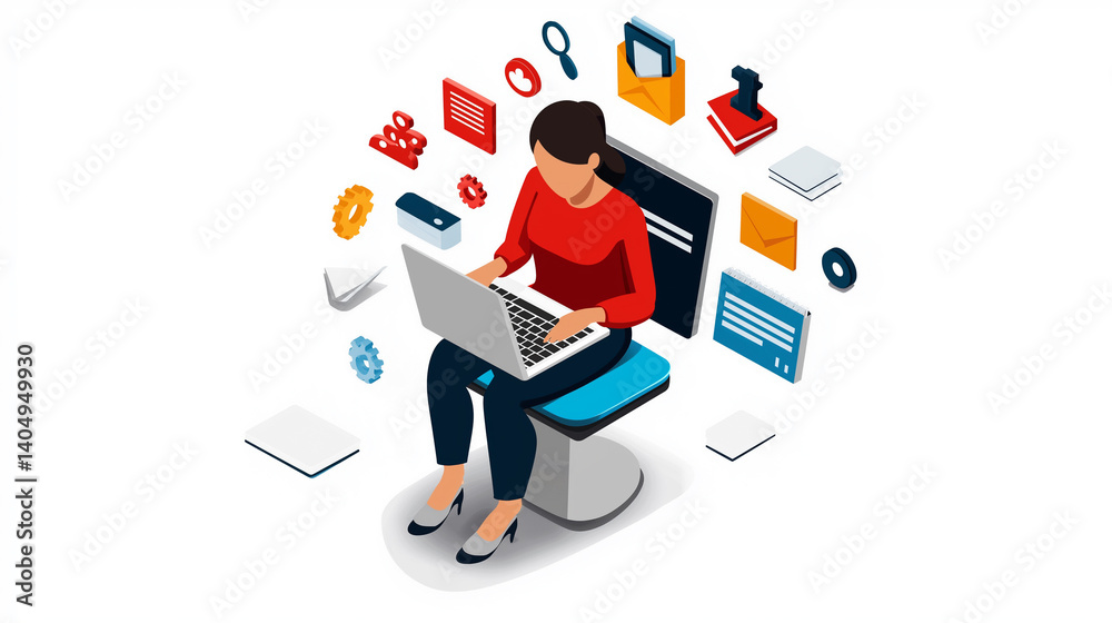 Digital workspace productivity remote work home office illustration modern environment overhead view efficiency concept
