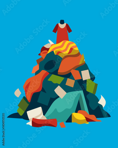 Piles of oncetrendy clothing sit forgotten no longer desirable and now seen as nothing more than waste destined for the landfill.. Vector illustration