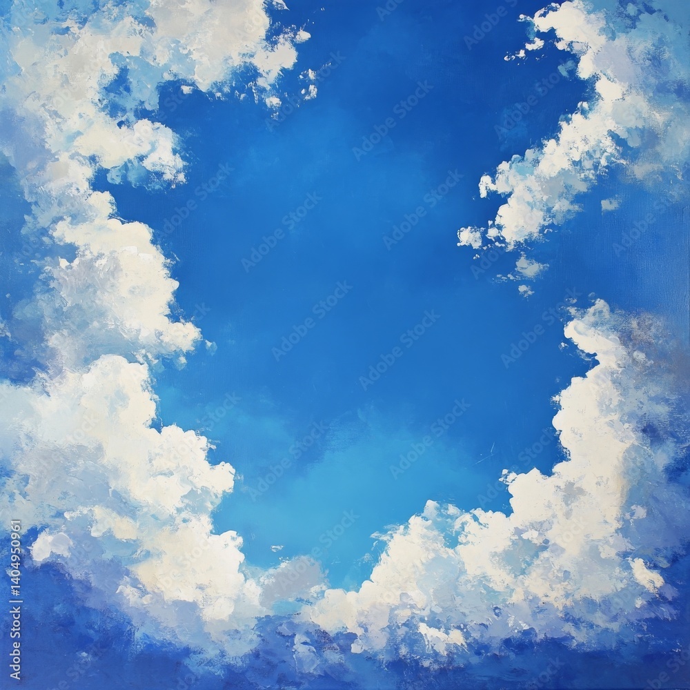 Sky blue, clouds white.