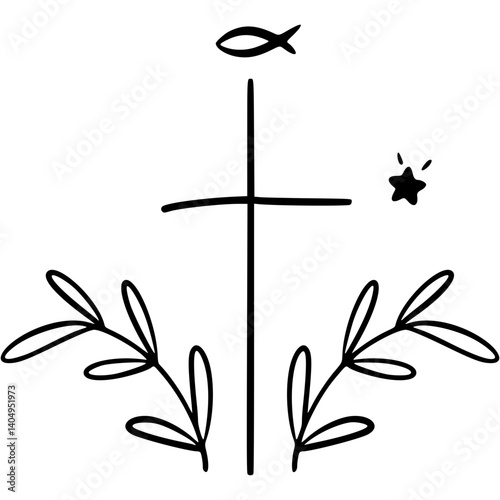 First Holy Communion, Konfirmation, Baptism, Cross, Dove, Church, Fish, Vector Illustration