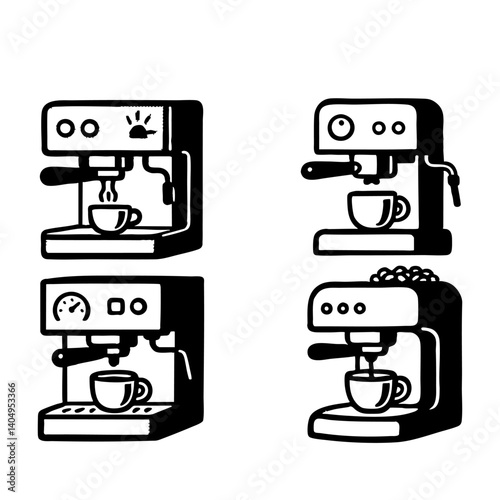 coffee machine doodle cartoon drawing vector illustration set with Varied Poses and Expressions