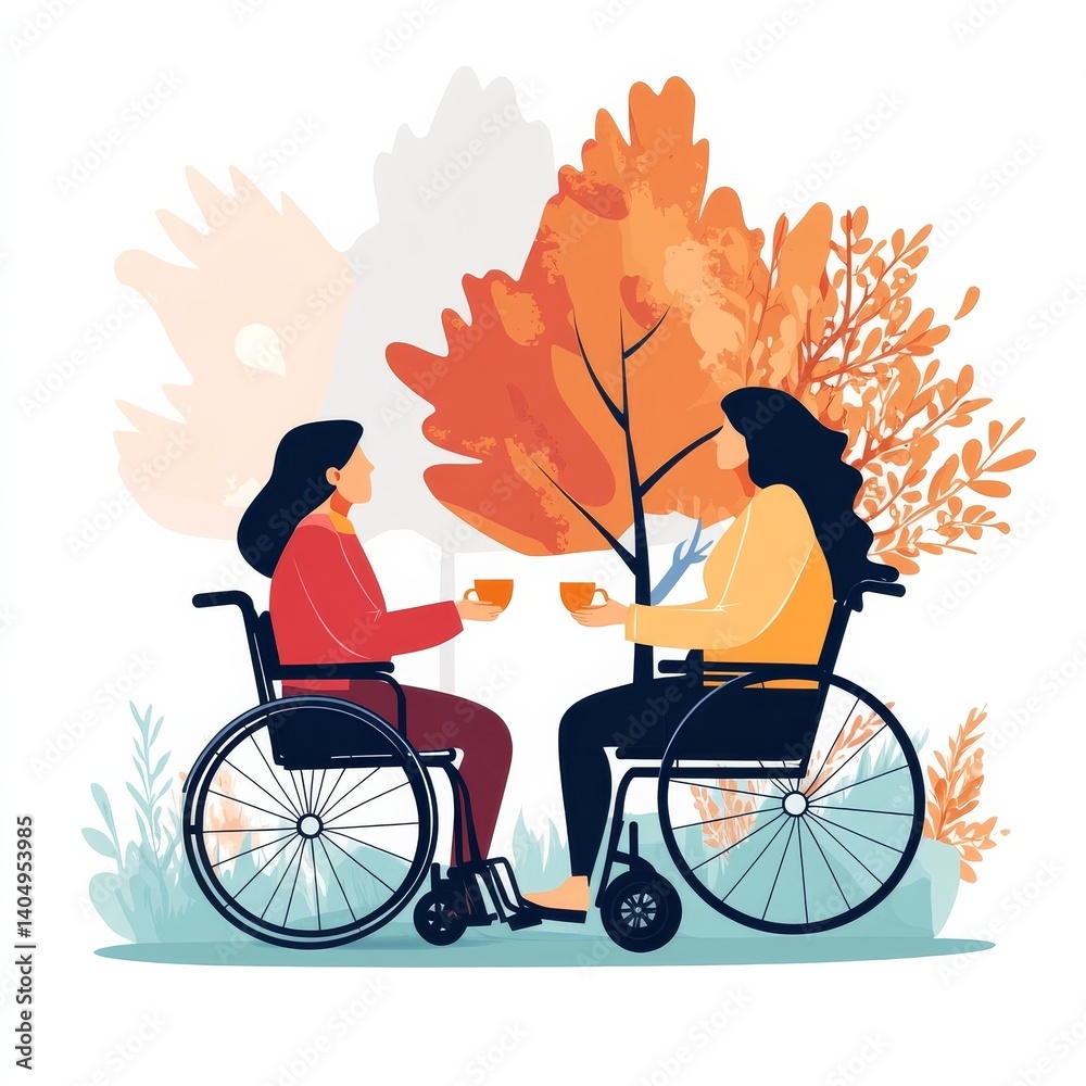 Tea offered to disabled woman by female carer.