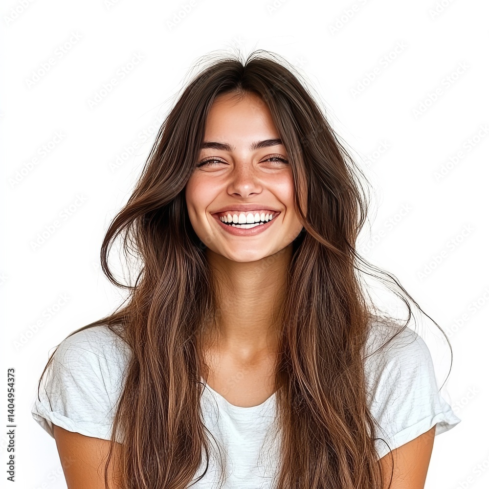 Smiling woman with long hair in casual clothes.