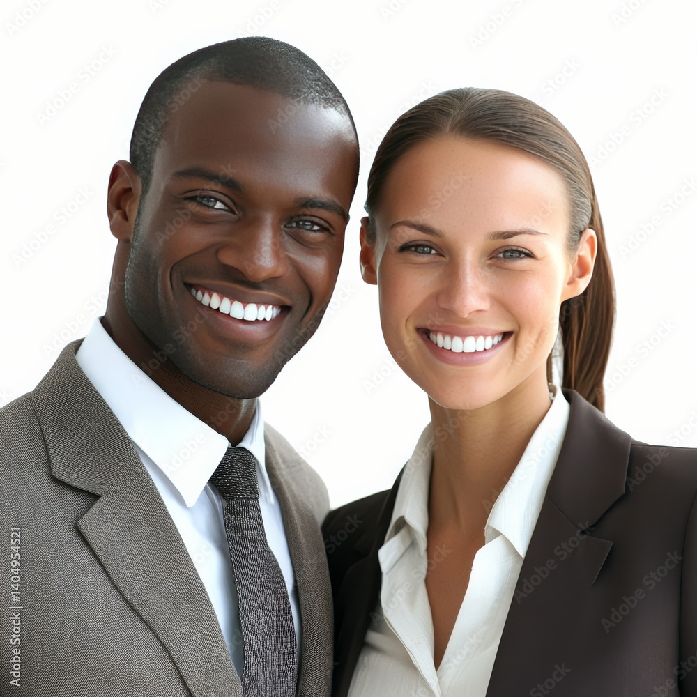 Smiling business team on white.