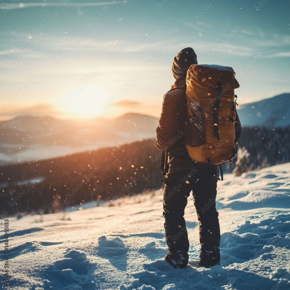 Winter hike: sun, snow, and mountains.