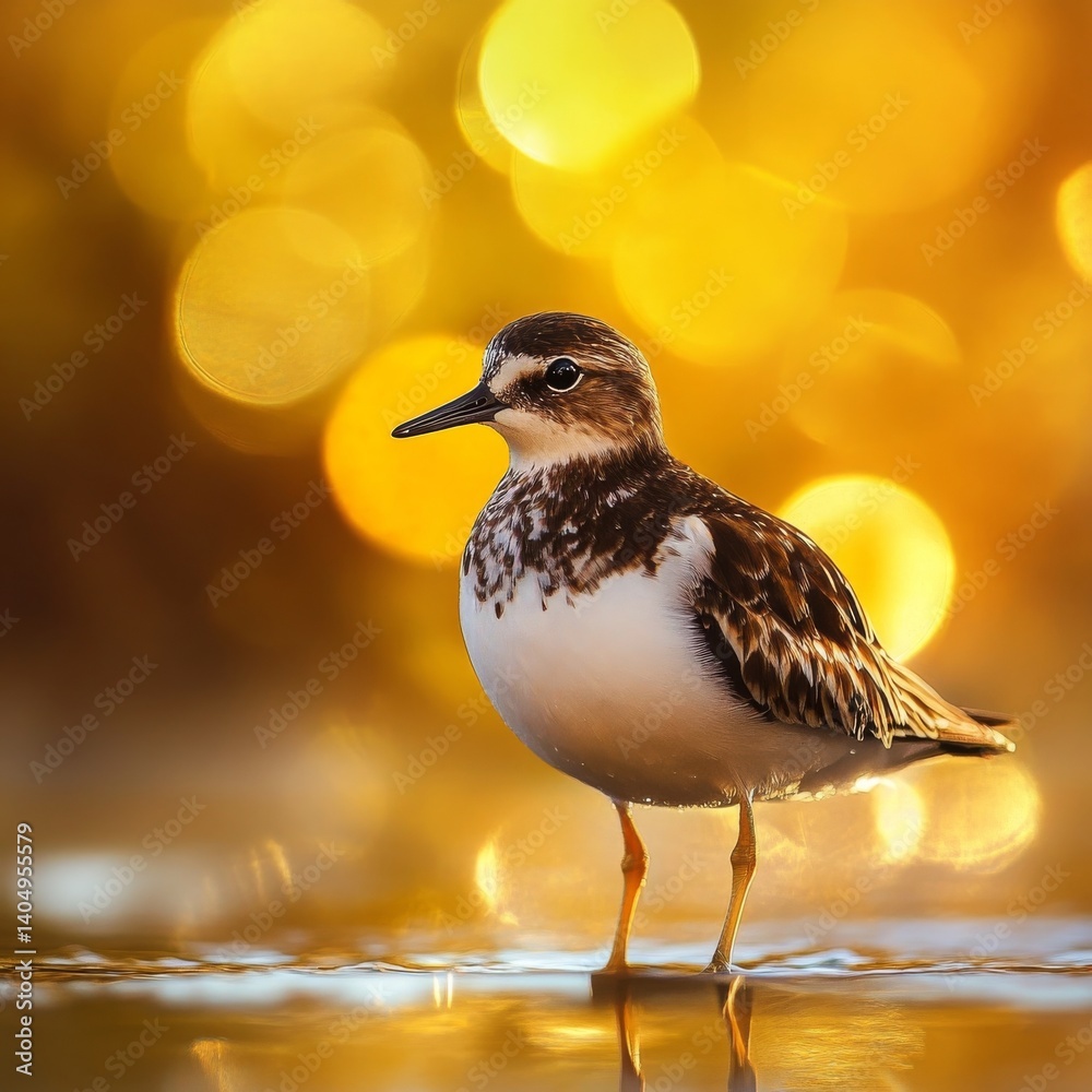 Water bird, yellow backdrop.