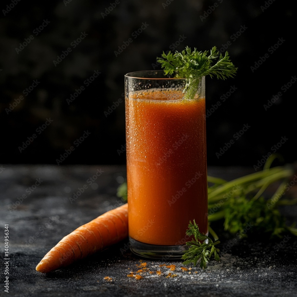 Fresh carrot juice & raw carrots in studio.
