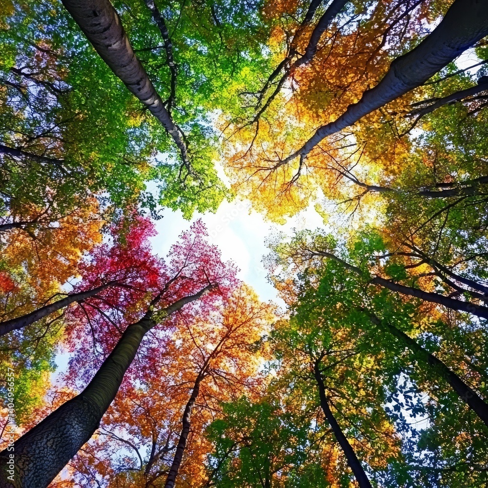 Forest canopy: colorful natural hues.