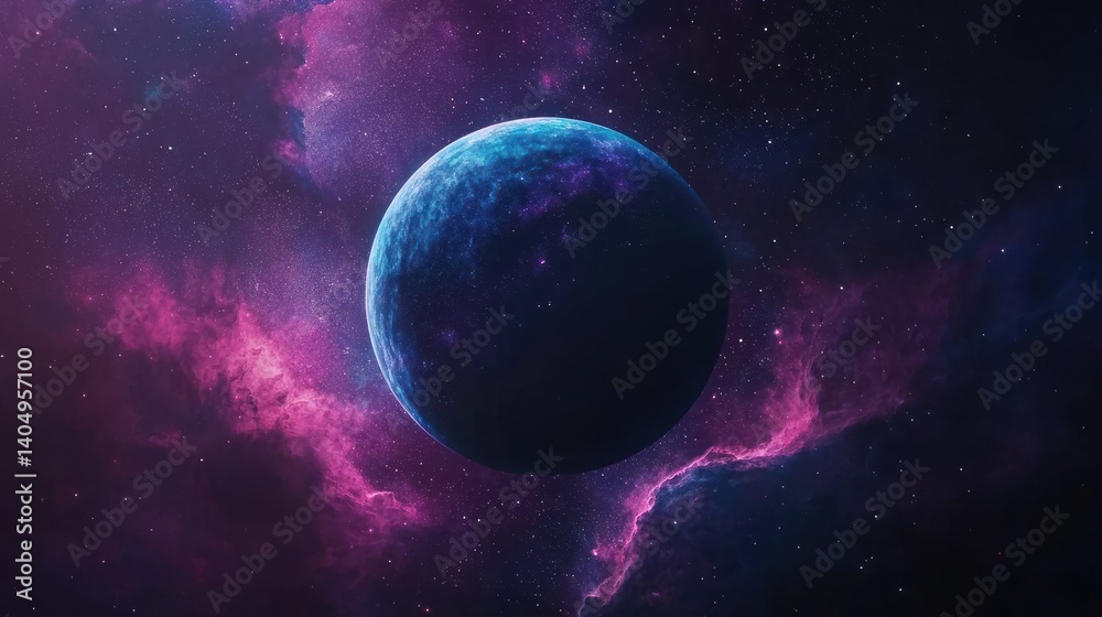 Obraz premium Celestial Enigma: A Solitary Planet in a Vibrant Nebula