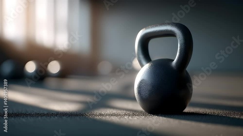 Handle Rugged Weight, Kettlebell casting shadows under natural light in a gym setting