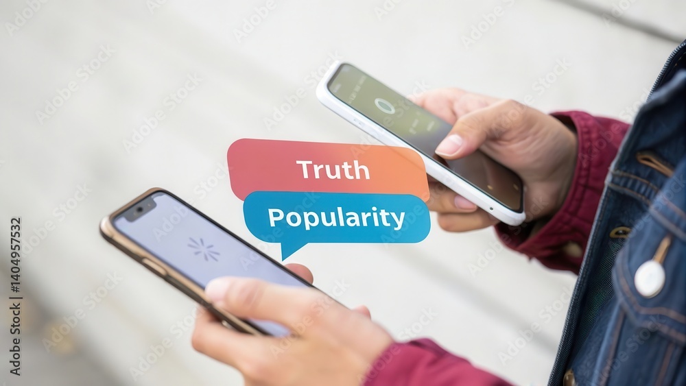 Two hands holding smartphones with speech bubbles saying Two hands holding smartphones with speech bubbles saying