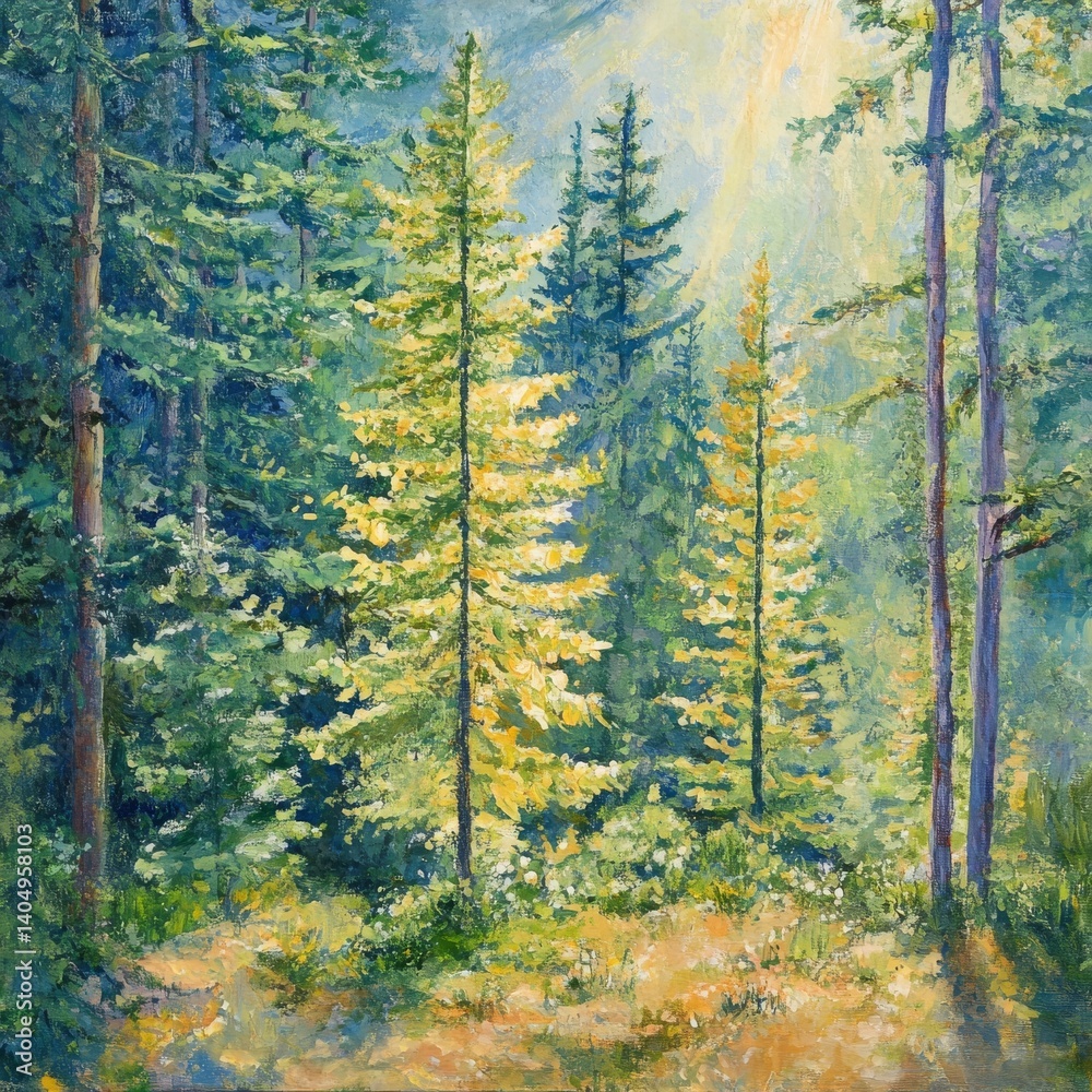 Evergreens basking in sun.