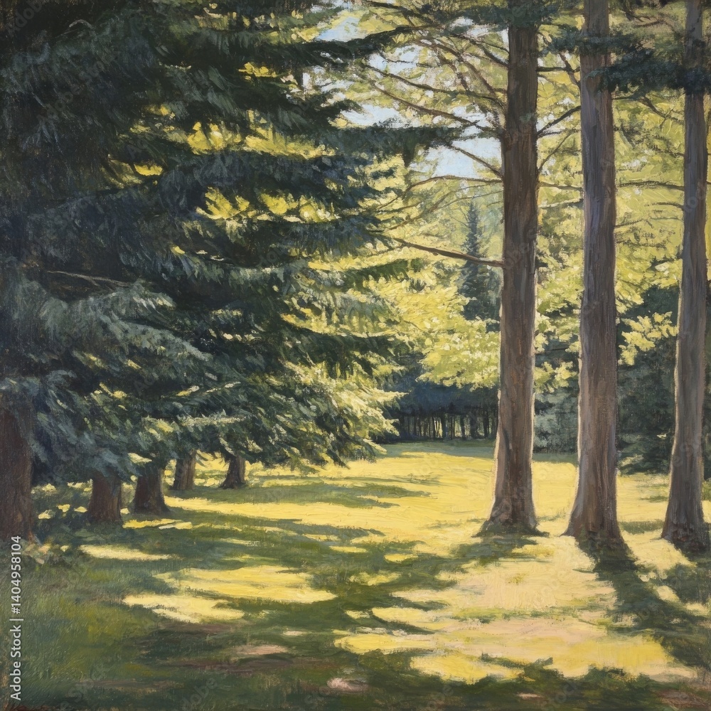 Green trees in sunlight.