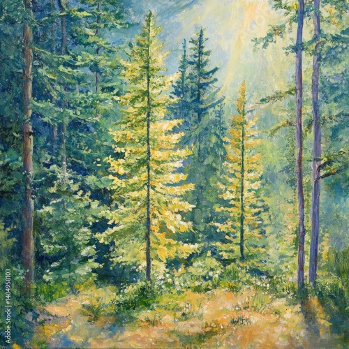 Evergreens basking in sun.