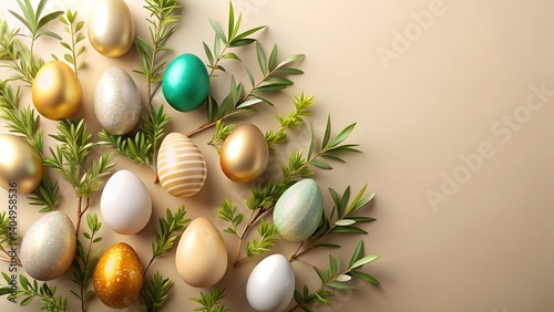 easter eggs on green background