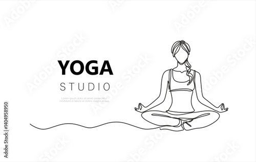 Woman doing yoga and meditation continuous line drawing. Yoga studio concept. Vector illustration minimalist design hand drawn. Editable stroke. .