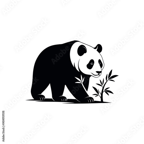 panda silhouette logo vector line art logo design