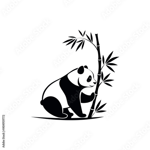 panda silhouette logo vector line art logo design