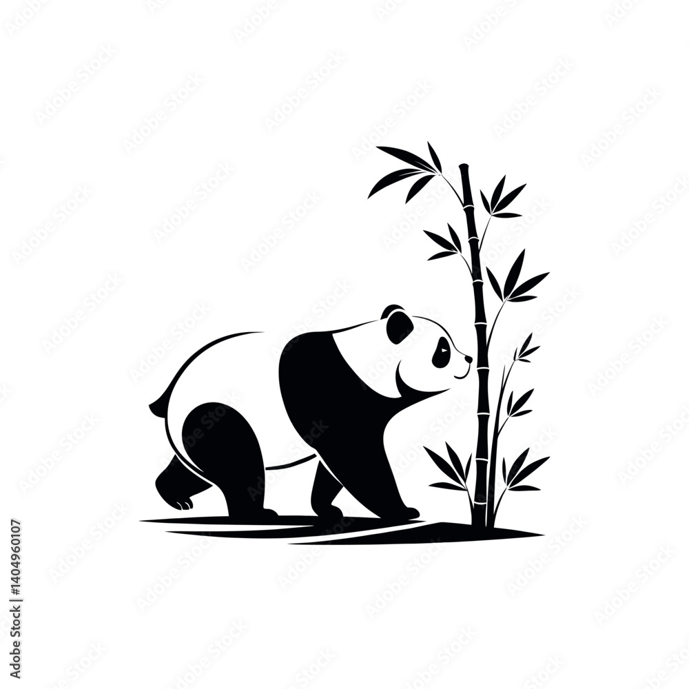 Naklejka premium panda silhouette logo vector line art logo design