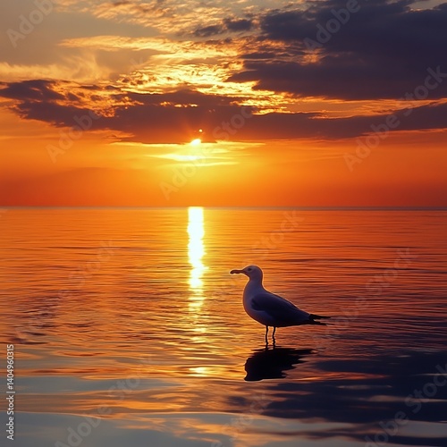 Obraz na płótnie Bird silhouette at sunset by the water. w salonie