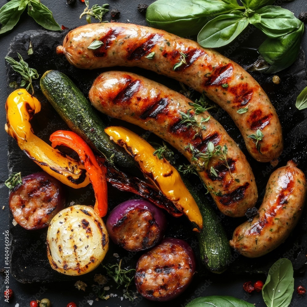 Grilled sausages & veggies.