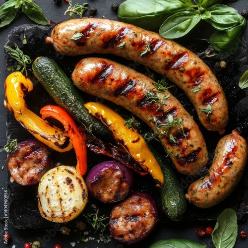 Obraz na płótnie Grilled sausages & veggies. w salonie