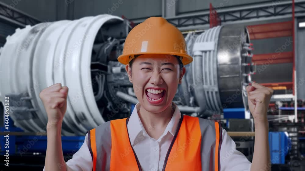 custom made wallpaper toronto digitalClose Up Of Asian Female Engineer With Safety Helmet Screaming Goal Celebrating Working With Airplane Engine Maintenance Conducted