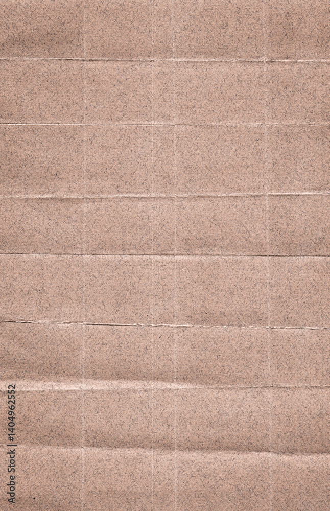 Fototapeta premium High-resolution texture of folded brown recycled paper. The image features a grid of symmetrical square folds, creating a tactile and geometric surface. The rough fiber texture adds a natural feel.
