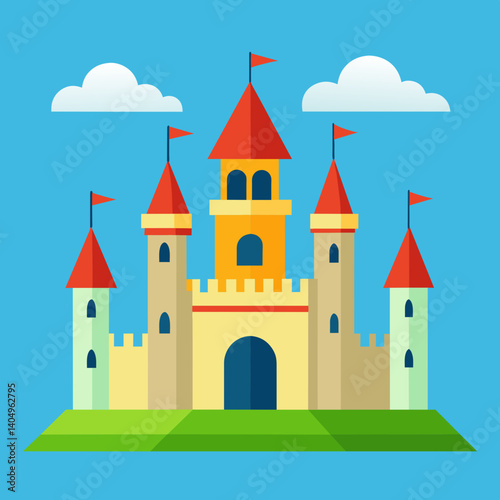 castle, fantasy building, medieval stronghold, vector illustration