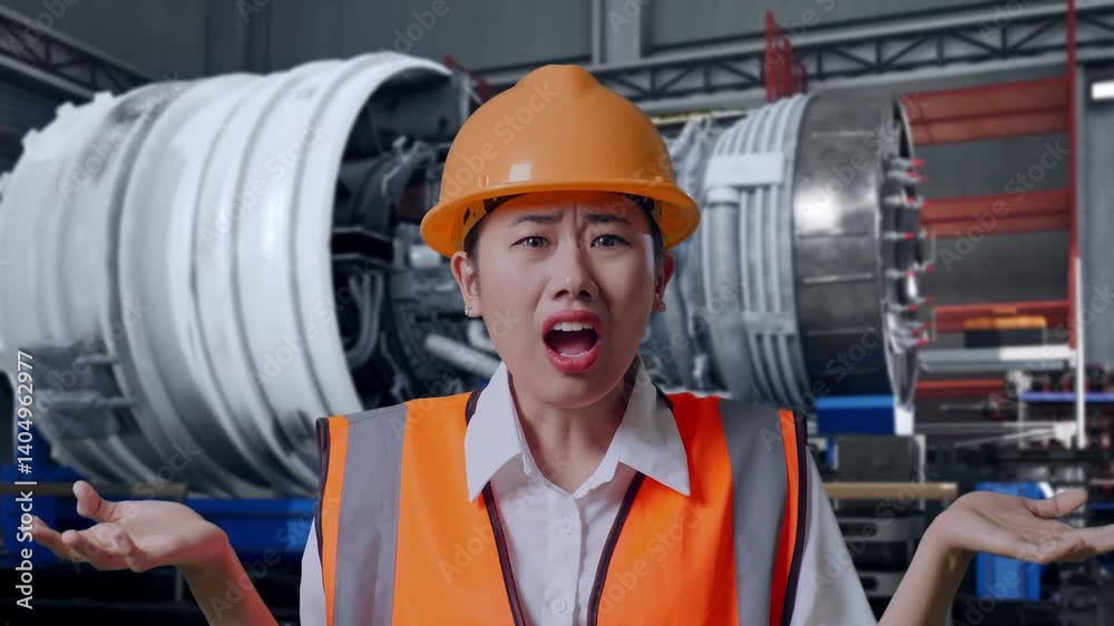 custom made wallpaper toronto digitalClose Up Of Wondering Asian Female Engineer With Safety Helmet Saying Why Working Doubtfully With Airplane Engine Maintenance Conducted