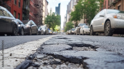 Pothole-ridden city street in New York