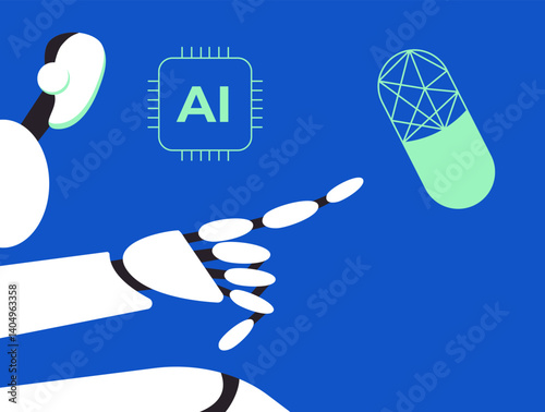 Digital Pharma Medical and AI Robot. Flat vector illustration.
