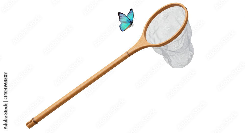Isolated Butterfly Net with Blue Butterfly Isolated Butterfly Net with Blue Butterfly